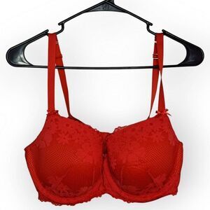 Cacique Lane Bryant Women's Plus Size Lightly Lined Balconette Bra Red Lace 38DD